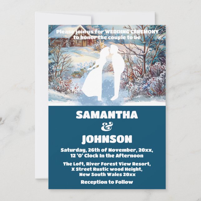 Invitation Mariage du paysage de la forêt d'hiver Bleue (Devant)