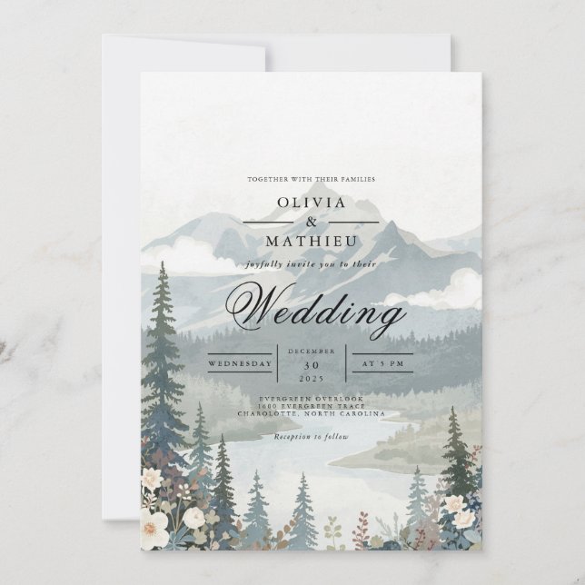 Invitation Mariage du paysage de montagne Serene (Devant)