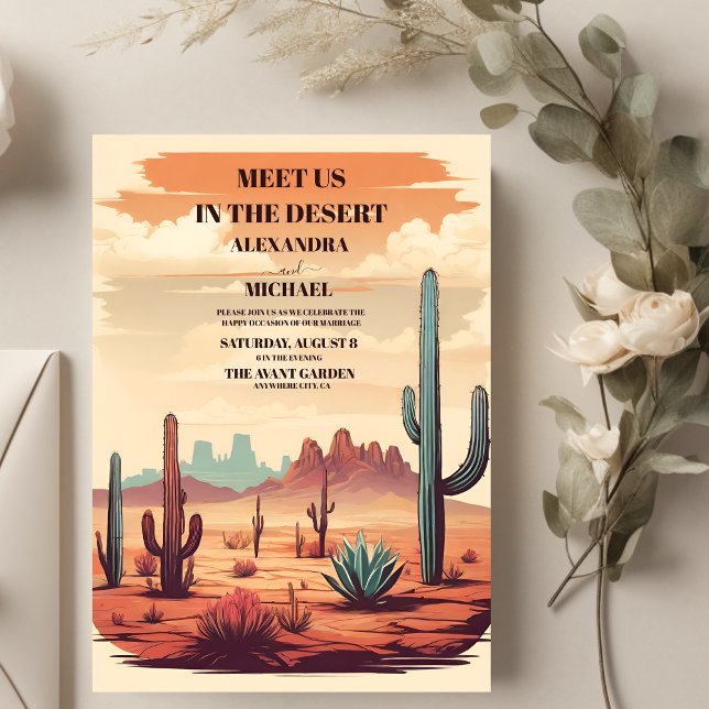 Invitation Mariage du paysage du désert de Retro Cactus (Créateur téléchargé)