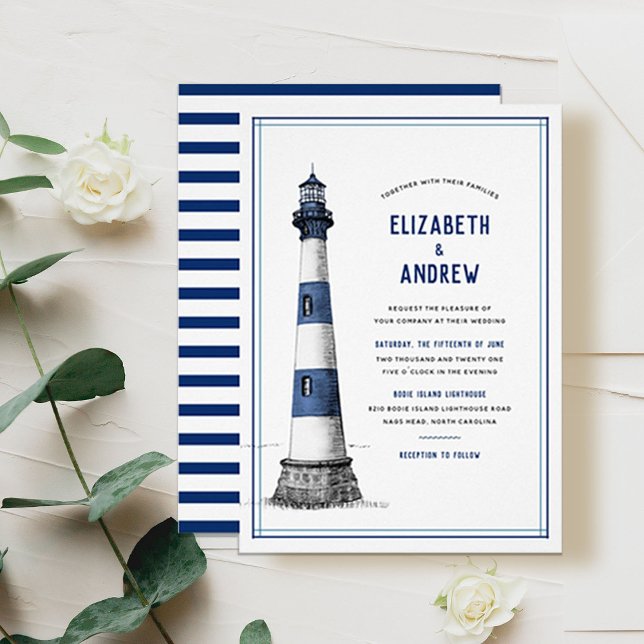 Invitation Mariage du phare bleu blanc (Créateur téléchargé)