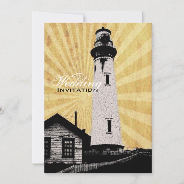 Invitation Mariage du phare marin du littoral jaune (Devant)