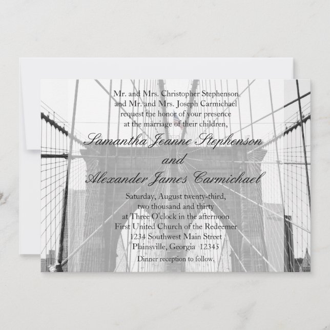 Invitation Mariage du pont de New York City Brooklyn (Devant)