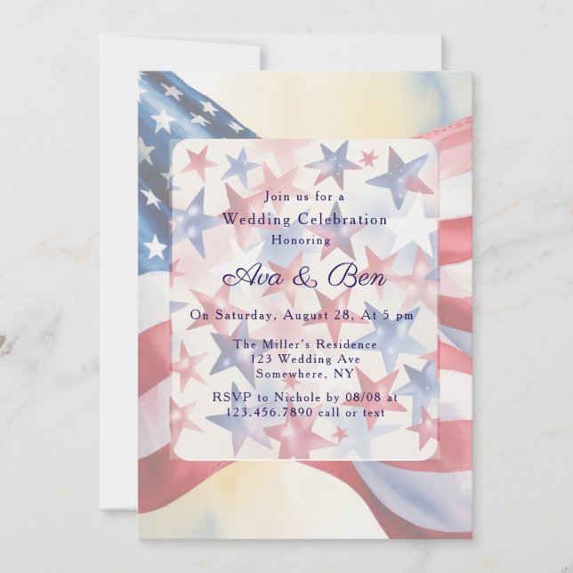 Invitation Mariage du quatre juillet à l'aquarelle (Devant)
