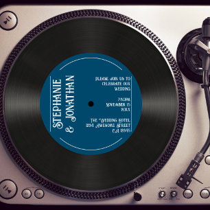 Invitation Mariage du record Retro Navy Faux Vinyl