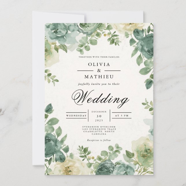Invitation Mariage du romantisme floral de Sage (Devant)