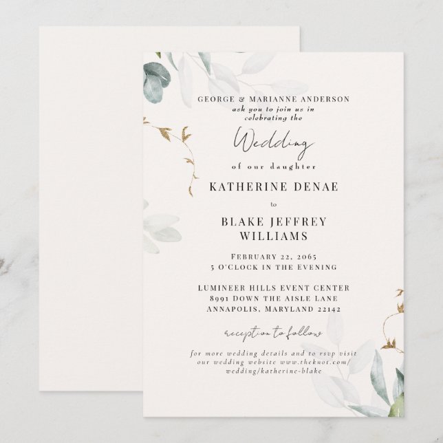 Invitation Mariage du site botanique de Champagne Lumière (Devant / Derrière)