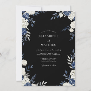 Invitation Mariage du soir bleu marine luxuriant