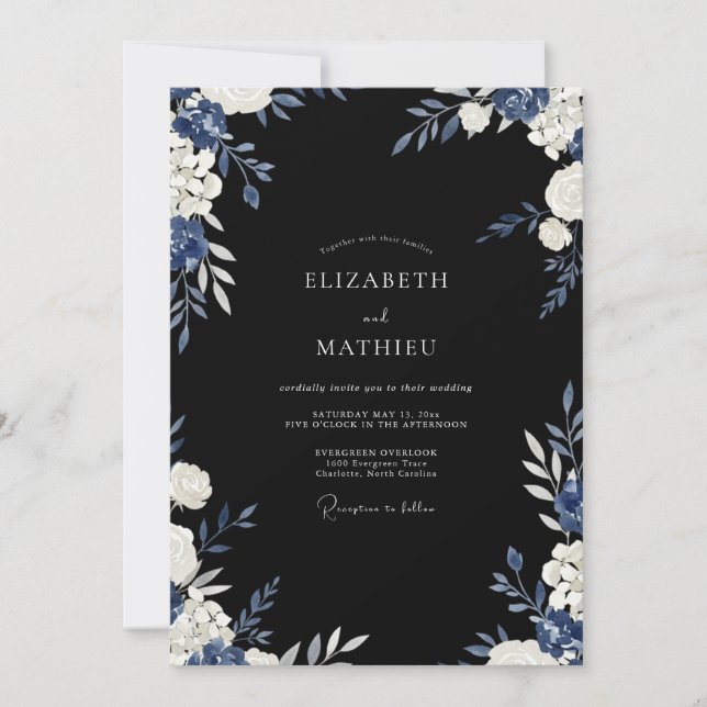 Invitation Mariage du soir bleu marine luxuriant (Devant)