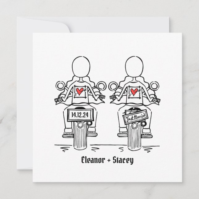 Invitation Mariage du soir de moto de deux mariées sur mesure (Devant)