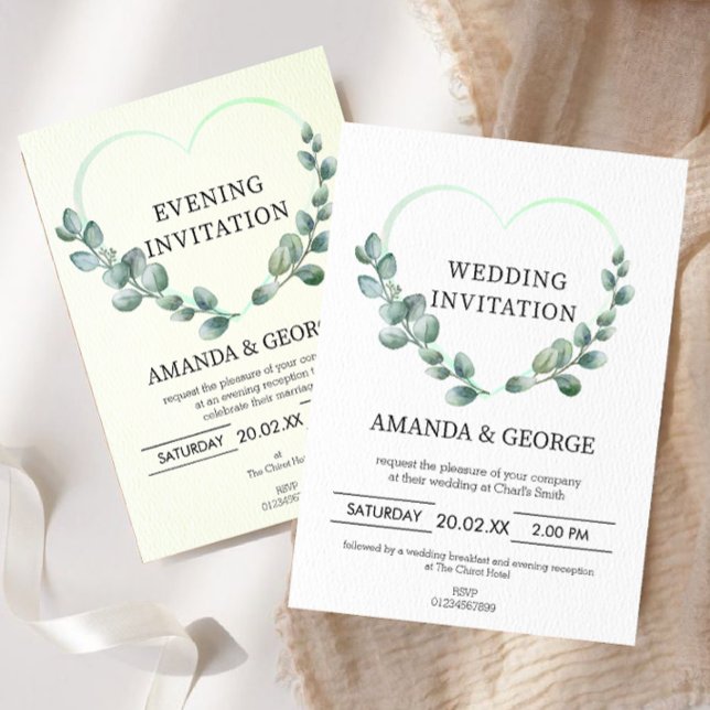 Invitation Mariage du soir Heart Eucalyptus (Créateur téléchargé)