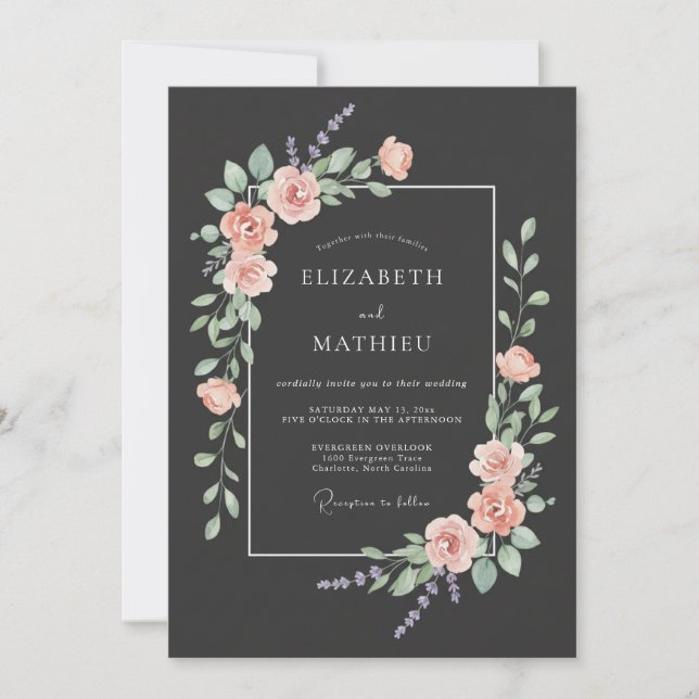 Invitation Mariage du soir luxuriant au charbon (Devant)