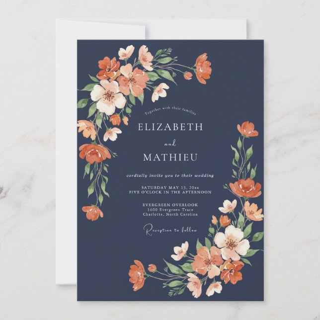 Invitation Mariage du soir radiant bleu marine (Devant)