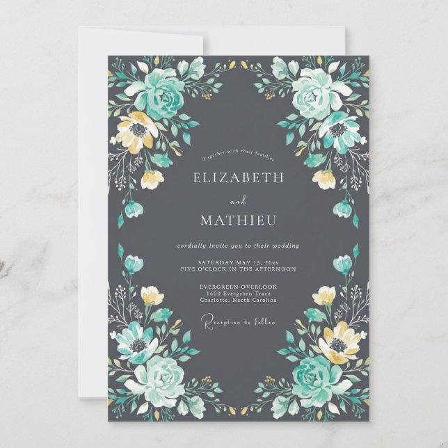 Invitation Mariage du soir somptueux gris charbon (Devant)