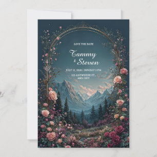 Invitation Mariage du soir sous une arche florale dans une va