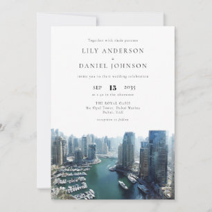 Invitation Mariage Dubai Skyline Aquarelle Code QR