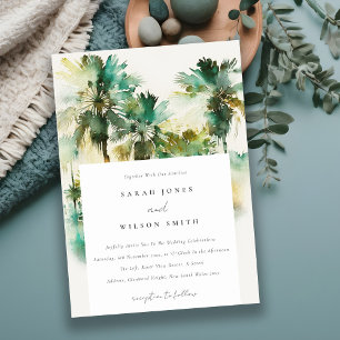 Invitation Mariage Dusky Green Tropical Aquarelle Palm Trees