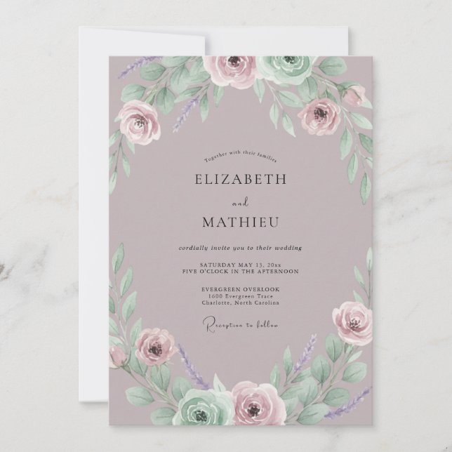 Invitation Mariage Dusty Amethyst Ranunculus Eucalyptus (Devant)
