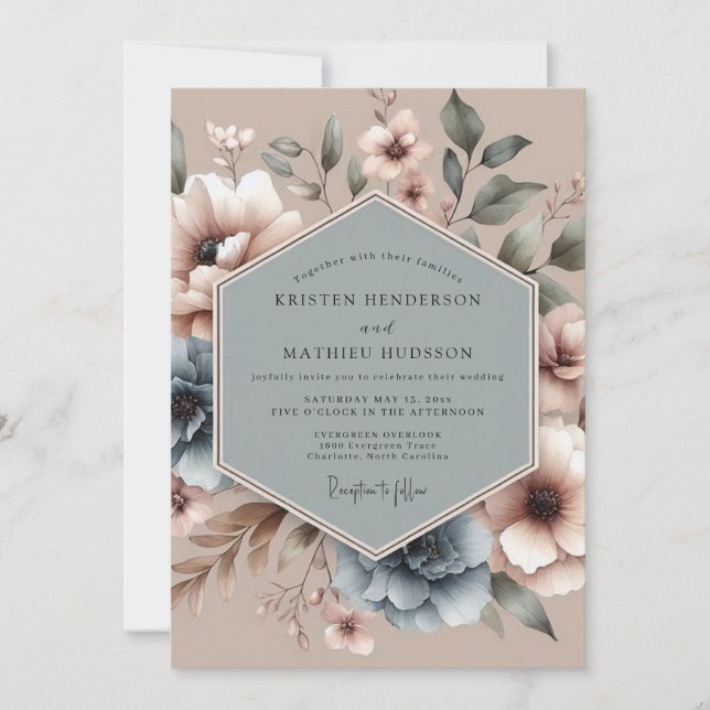 Invitation Mariage Dusty Blue Artful Bloom (Devant)