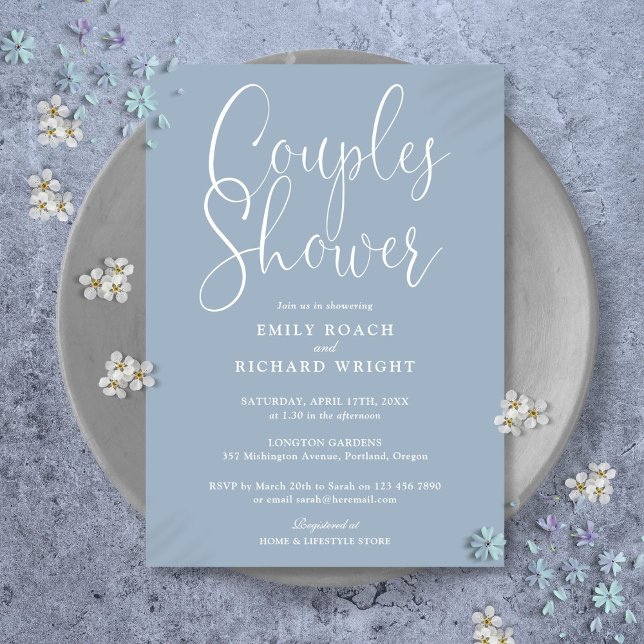 Invitation Mariage Dusty Blue Cérémonie de Mariage pour les F (Dusty Blue Couples Bridal Wedding Shower Invitation)