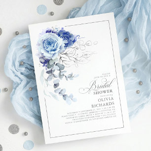 Invitation Mariage Dusty Blue et Floral Botanique Argenté