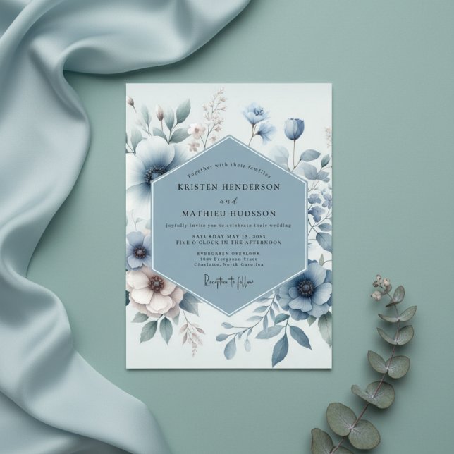 Invitation Mariage Dusty Blue Ethereal Flourish (Créateur téléchargé)