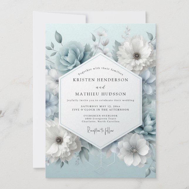 Invitation Mariage Dusty Blue Frosted Flora (Devant)