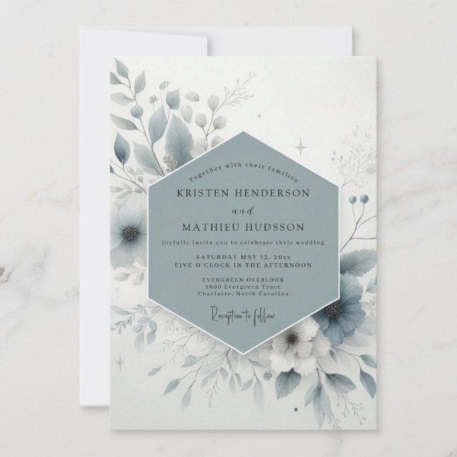 Invitation Mariage Dusty Blue Frosty Bloom (Devant)