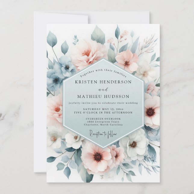 Invitation Mariage Dusty Blue Gossamer Bloom (Devant)