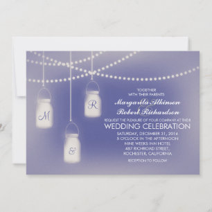 Invitation Mariage Dusty Blue Mason Jar Rustic Lights