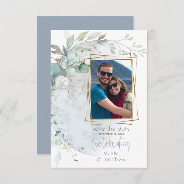 Invitation Mariage | Dusty Blue Over the Moon in Love (Devant / Derrière)