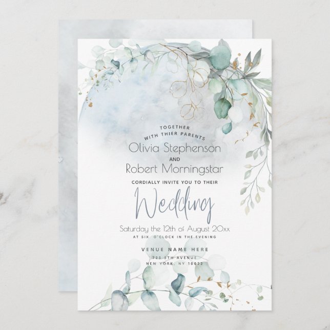 Invitation Mariage | Dusty Blue Over the Moon in Love (Devant / Derrière)