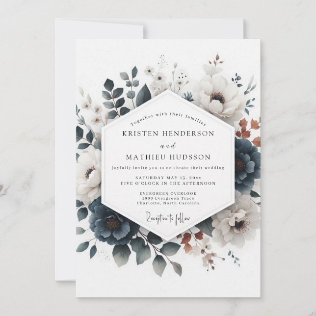 Invitation Mariage Dusty Blue Russet Flora (Devant)