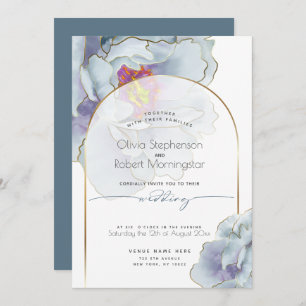 Invitation MARIAGE   Dusty Blue Tropical Peony