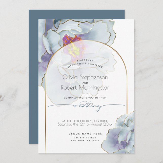 Invitation MARIAGE | Dusty Blue Tropical Peony (Devant / Derrière)