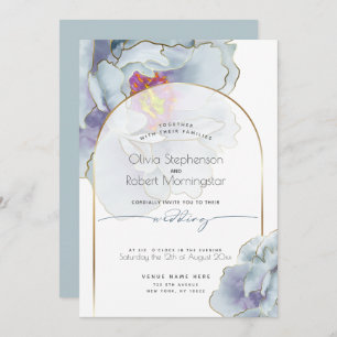 Invitation MARIAGE Dusty Blue Tropical Peony