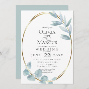 Invitation Mariage   Dusty Blue Watercolor Eucalyptus Feuille