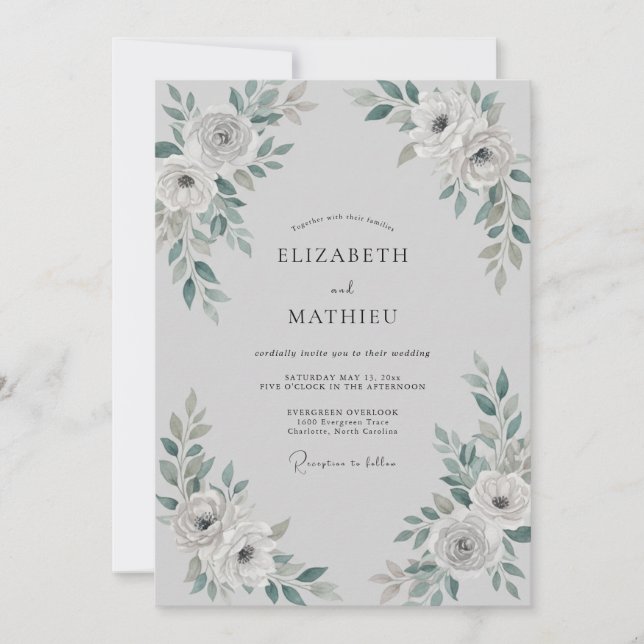 Invitation Mariage Dusty Eucalyptus Feuillage Gris Argenté (Devant)