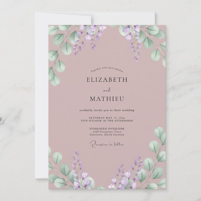 Invitation Mariage Dusty Mauve Wisteria (Devant)