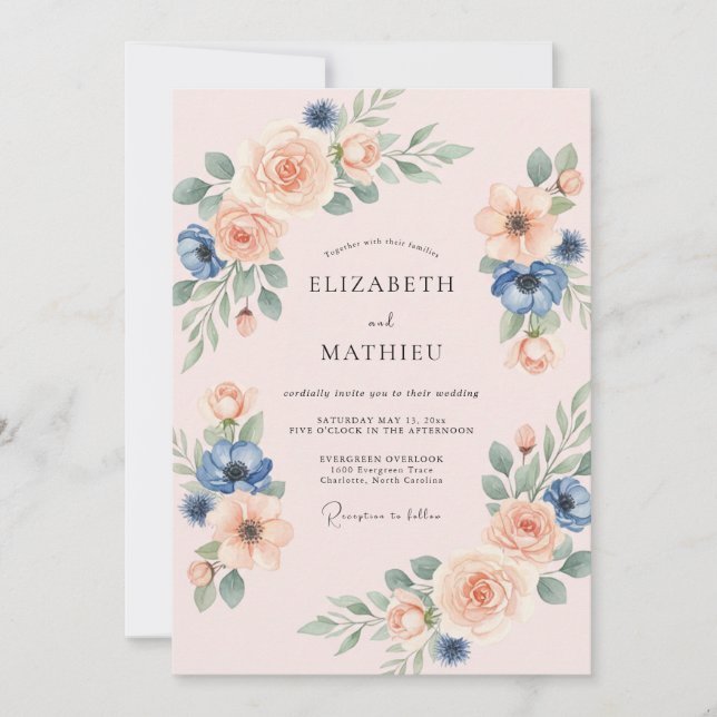 Invitation Mariage Dusty Peach Azur Anémone (Devant)