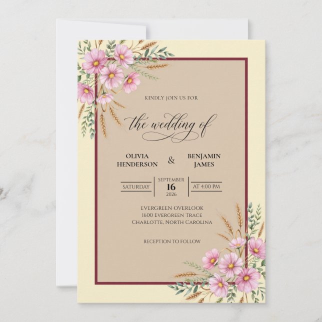 Invitation Mariage Dusty Pink Daisy Eucalyptus (Devant)