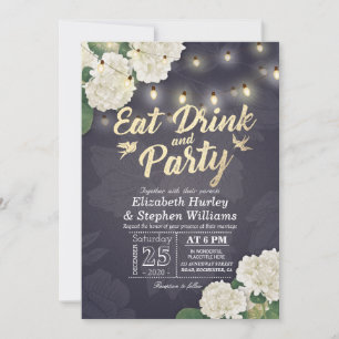 Invitation Mariage EAT Drink & Party Hydrangeas String Lights