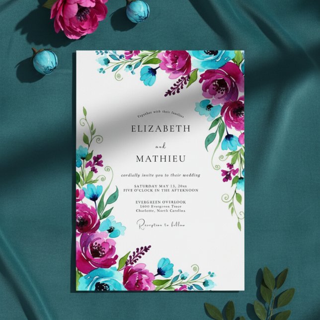 Invitation Mariage Éclaboussure de Fleur Magenta (Créateur téléchargé)