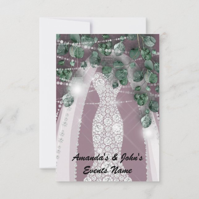 Invitation Mariage éclaire Robe Verte Rustique Diamant Violet (Dos)