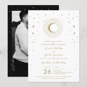 Invitation Mariage Éclat de Soleil Céleste Étoiles et Lune Bl