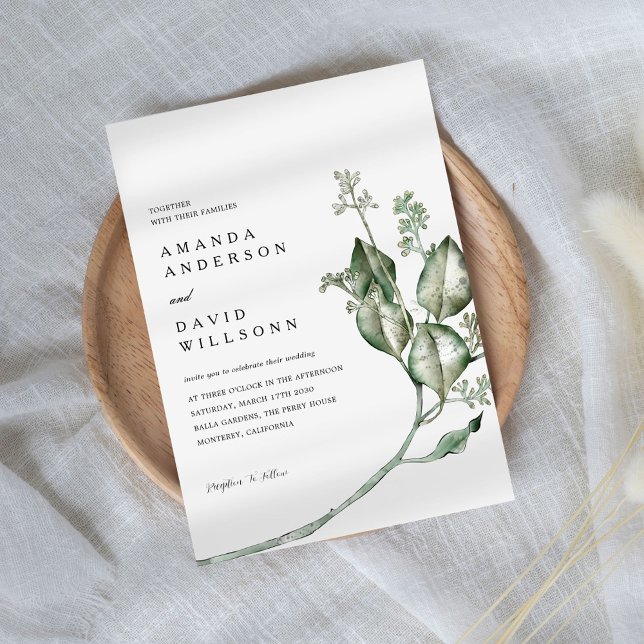 Invitation Mariage écologique minimaliste d'Eucalyptus (Créateur téléchargé)
