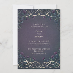 Invitation Mariage Écossais Dark Navy Or Chardon Celtique