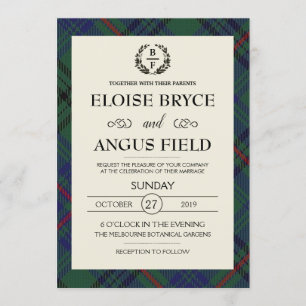Invitation Mariage écossais motif tartan traditionnel personn