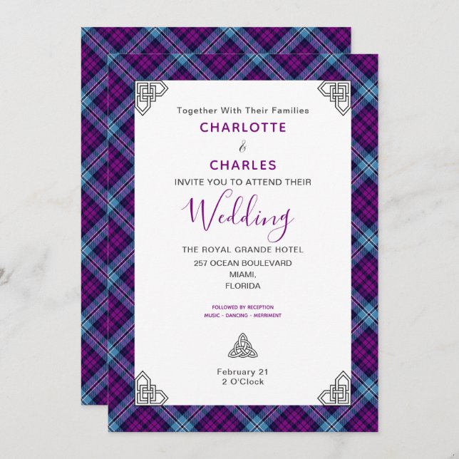 Invitation Mariage écossais Tartan Plaid Symboles celtiques (Devant / Derrière)