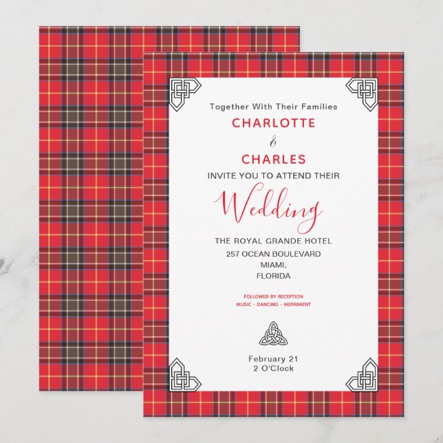 Invitation Mariage écossais Tartan Plaid Symboles celtiques (Devant / Derrière)