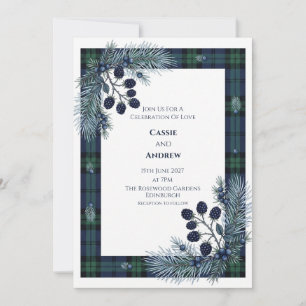 Invitation Mariage Écossais Tartan Vert Mûre Genévrier